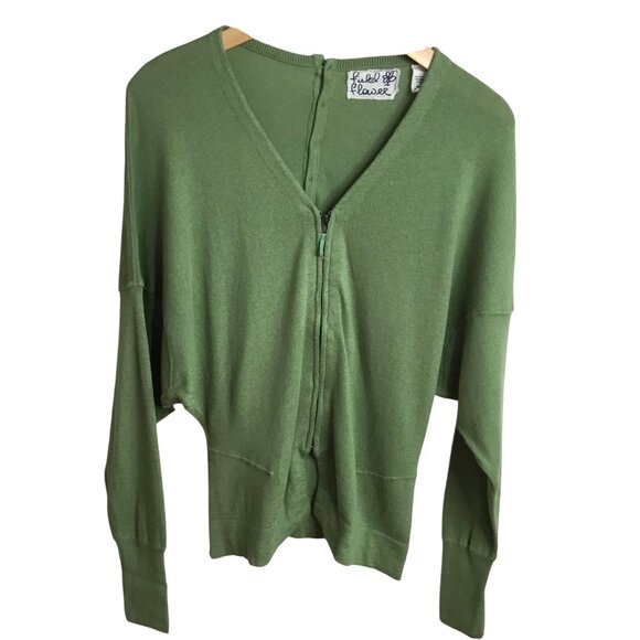 VTG Anthropologie Field Flower Olive Dolman Knit Sweater S Minimalist Lagenlook - Picture 1 of 4